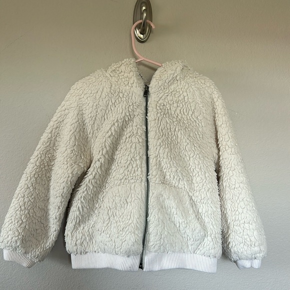 Gap Kids Girls Sherpa Bear Ear Hooded Cream Zip Up Jacket - Picture 1 of 6